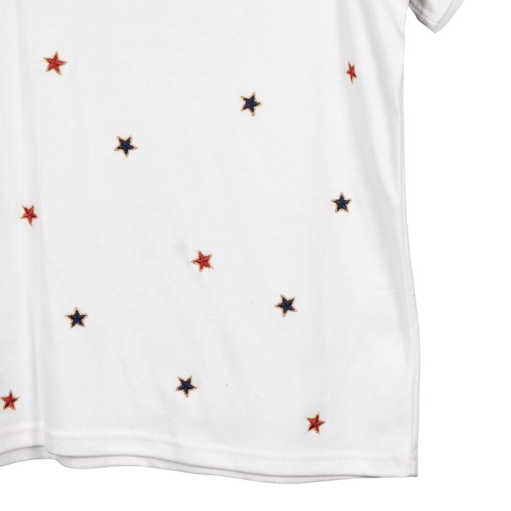 Croft & Barrow Patriotic Shirt M Womens White Embroidered Stars Cotton July 4th - Picture 3 of 6